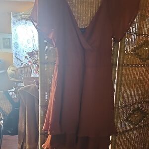 As U Wish Brunt Rust V-Neck Sundress